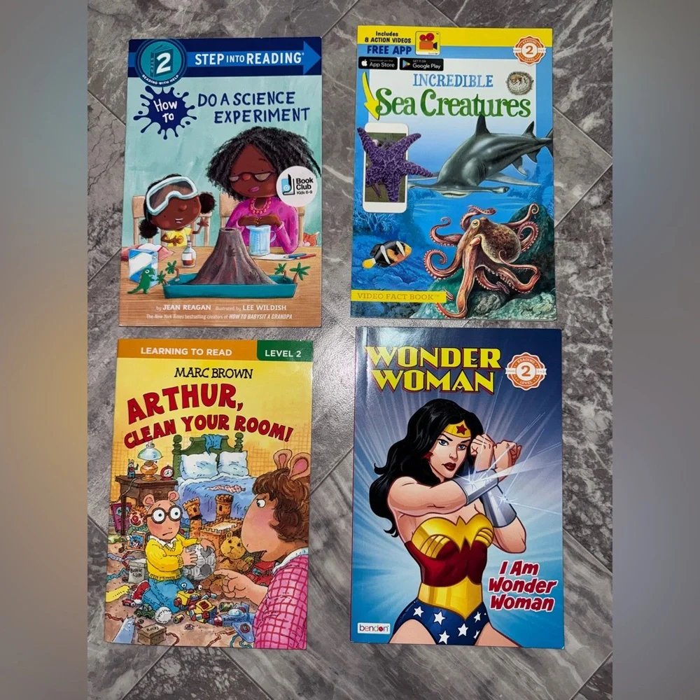 Kids Level 2 Early Reader Books Lot of 4 Arthur Wonder Woman Science